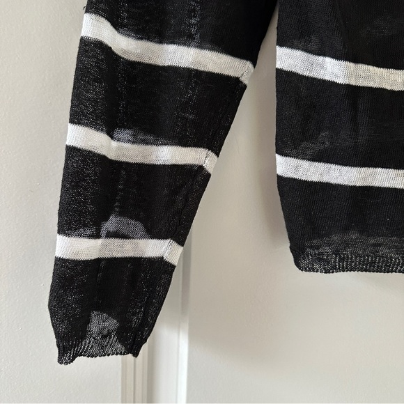 Eileen Fisher Petite Crepe Black White Striped Top Linen Blend Women’s Size PP - Picture 14 of 16